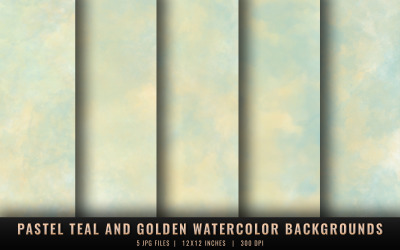 Pastel Teal and Golden Watercolor Backgrounds