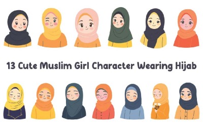 13 süße muslimische Mädchenfigur mit Hijab