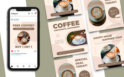 Modello di post Instagram per la promozione della caffetteria