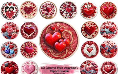 3D keramische stijl ronde Valentijnsdag clipart bundel