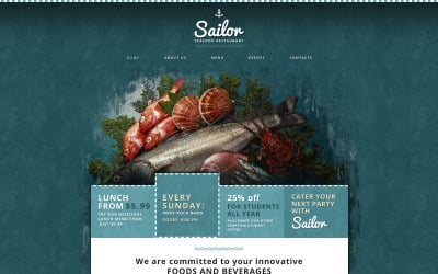 Modello di sito Web reattivo del ristorante di pesce