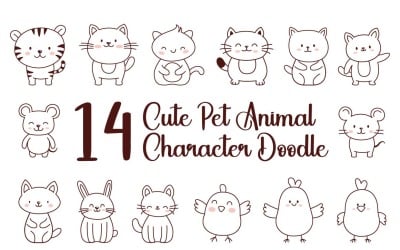 14 Cute Pet Animal Character Doodle