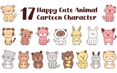 17 Happy Cute Animal Cartoon Character