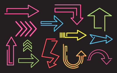 Sada Arrow neonové záře noční klub vektorové ilustrace šablony návrhu