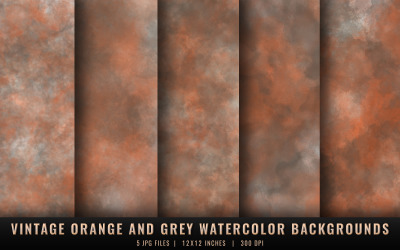 Vintage Orange and Grey Watercolor Backgrounds