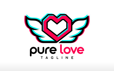 Design del logo Pure Love Logo della celebrazione Icona della libertà Amore volante Logo della coccola Ali d&amp;#39;angelo