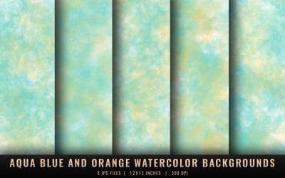 Aqua Blue and Orange Watercolor Backgrounds