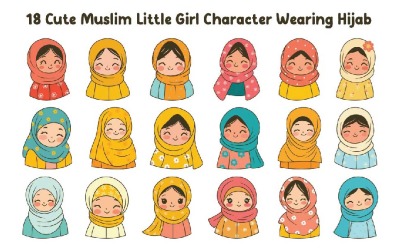 18 Cute Muslim Little Girl Character Wearing Hijab