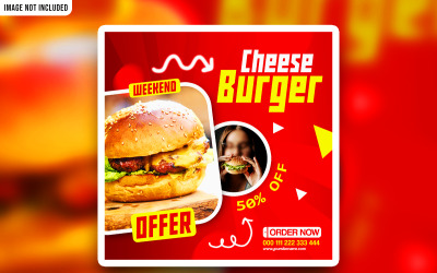 Modèle de bannière PSD promotionnelle créative pour les réseaux sociaux Cheese Burger