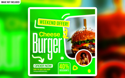 Modello di banner PSD promozionale per social media con cuffie Cheese Burger