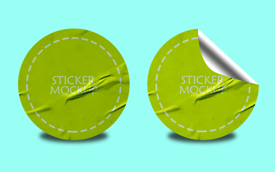 Green Peel And Round Sticker Mockup Design PSD Template