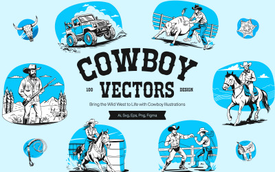 Set di illustrazioni vettoriali di cowboy