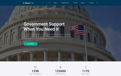 GoverFree - правительственный многостраничный чистый HTML-шаблон веб-сайта