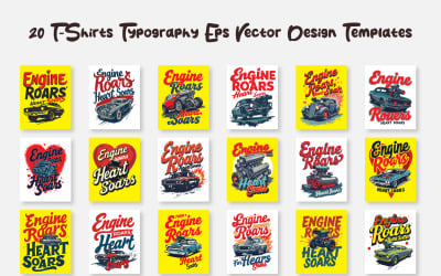 20 Bundle Engine Roars, Heart Soars typography t-shirt vector templates