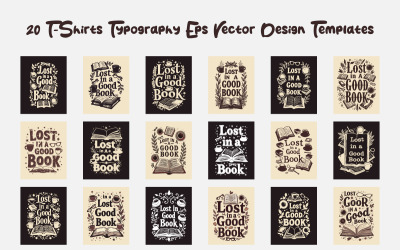 20 Bundle Lost in a Good Book typography t-shirt vector design templates
