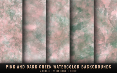 Pink and Dark Green Watercolor Backgrounds