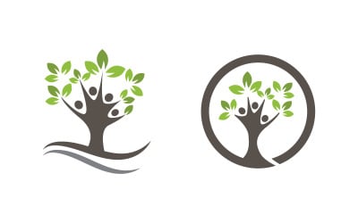 Healthy people life with tree and leaf concept logo design template v.2