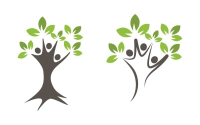 Healthy people life with tree and leaf concept logo design template v.4