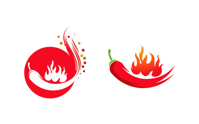 Rotes scharfes natürliches Chili-Symbol-Logo-Vorlage, Vektorillustration v.2
