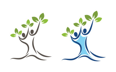 Healthy people life with tree and leaf concept logo design template v.3