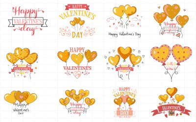 Clipart de globos de corazón para el día de San Valentín. Tarjeta de felicitación minimalista en vector pastel para el día de San Valentín.