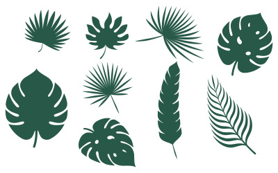 Tropiska löv vektor set, svart palmblad Natur exotisk illustration