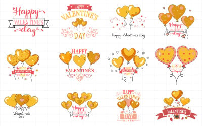 Valentijnsdag Hart Ballonnen Clipart. Valentijnsdag minimalistische pastel vector wenskaart.
