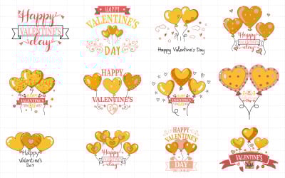 Valentine's Day Heart Balloons Clipart. Valentine's day minimalist pastel vector greeting card.