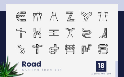 Paquete de iconos negros de contorno de carretera