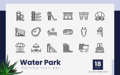 Water Park disposition Ikonuppsättning