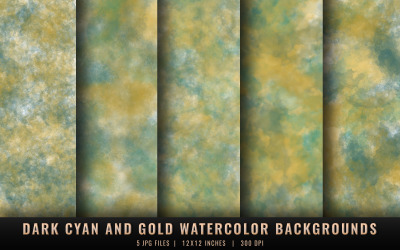 Dark Cyan and Gold Watercolor Backgrounds