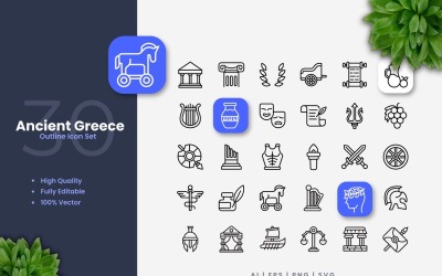 Ensemble de 30 icônes de contour de la Grèce antique