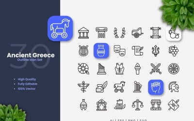 30 Ancient Greece Outline Icons Set
