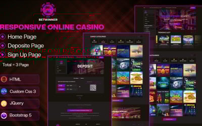 BetWinner - 在线赌场和赌博 HTML 模板