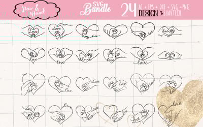 Paw and Hand SVG, Paw Love SVG, Dog Mom