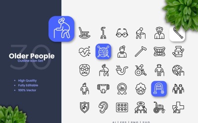 30 个老年人轮廓图标集