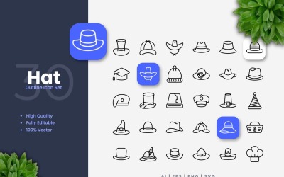 30 Hat Outline Icon Collection