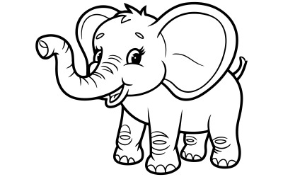 A line drawing of a happy elephant