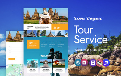 Tom Tegex - WordPress Elementor-thema voor reisbureaus