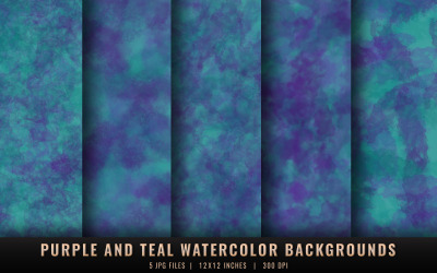 Fioletowe i turkusowe tła akwarelowe