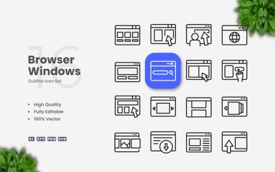 16 Webbläsare Windows Outline Ikonuppsättning