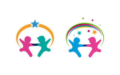 Happy kids concept vector illustration icon Logo design v.3