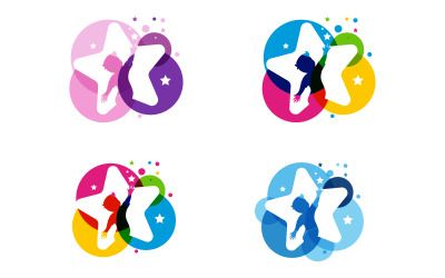 Happy kids concept vector illustration icon Logo design v.5