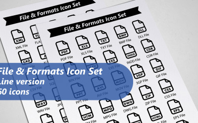 Conjunto de iconos de línea de formatos de archivo