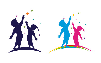 Happy kids concept vector illustration icon Logo design v.12