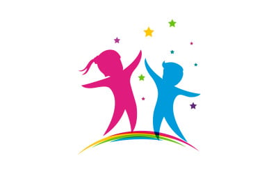 Happy kids concept vector illustration icon Logo design v.16