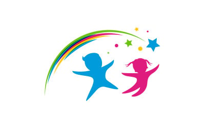 Happy kids concept vector illustration icon Logo design v.1