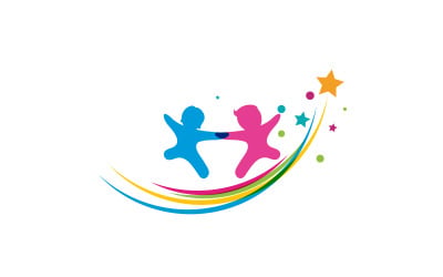 Happy kids concept vector illustration icon Logo design v.4