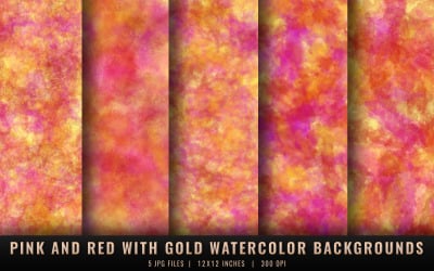 Pink and Red with Gold Watercolor Backgrounds