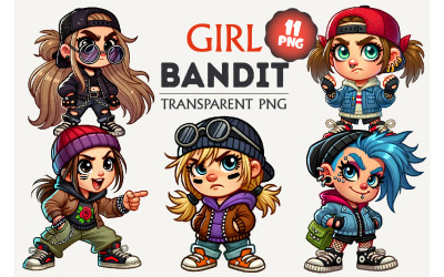 Cartoon girl bandit. Tshirt, PNG.
